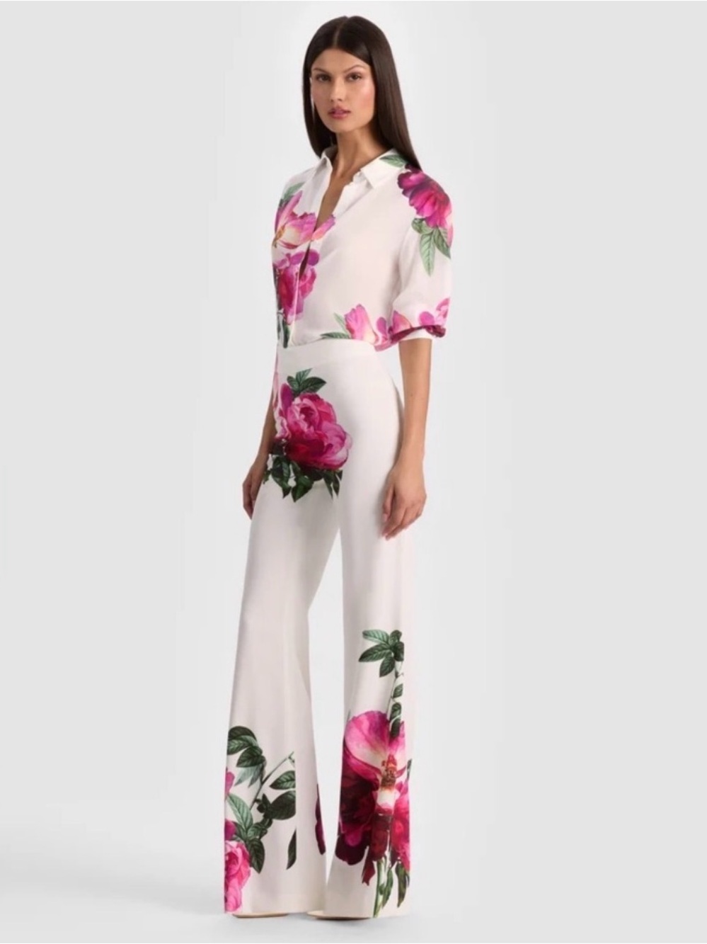Alice + Olivia Andrew Floral Pants -EMPRESS BLOOM Off White- New with Tags #040 - Picture 3 of 8